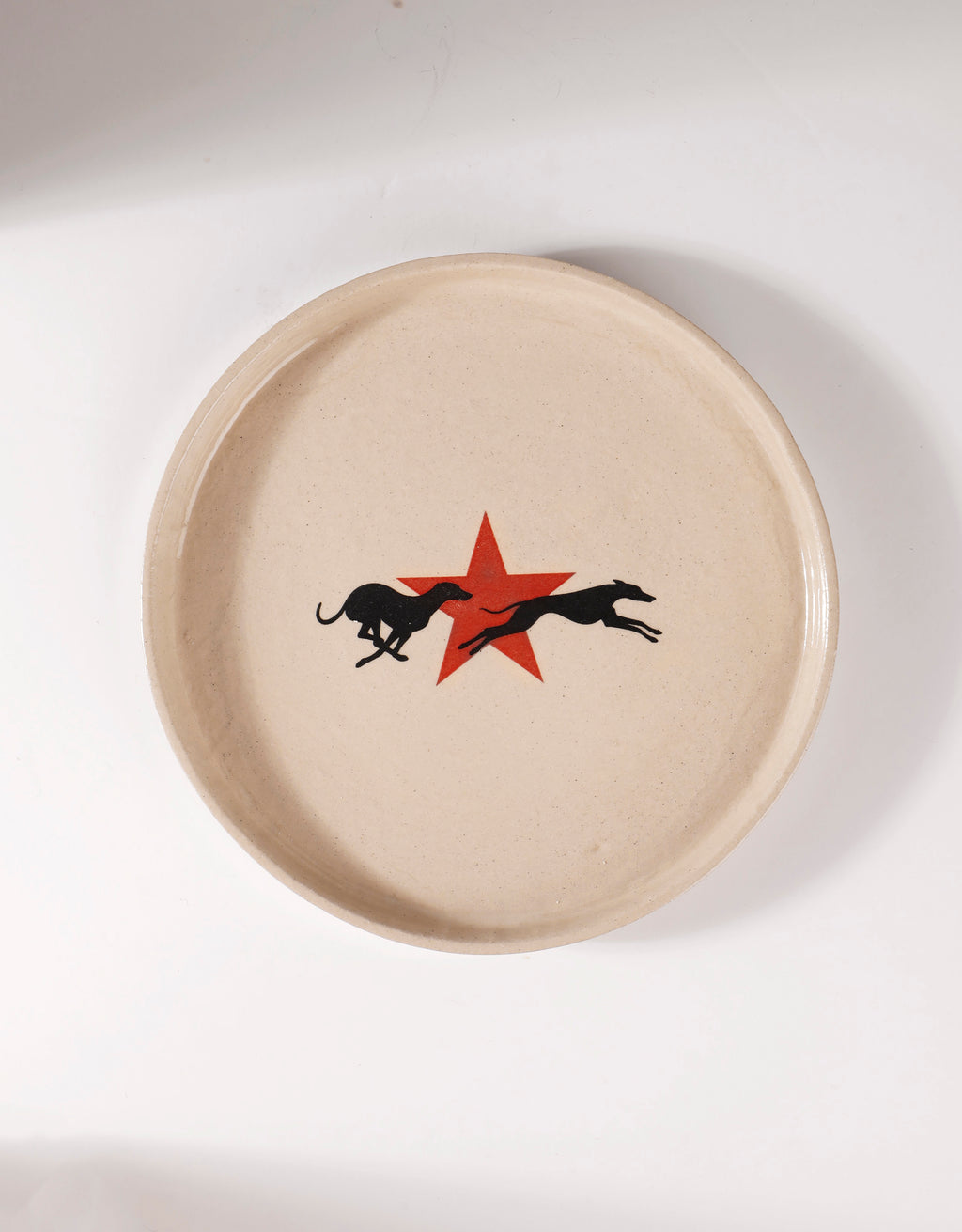 Handmade Black Running Greyhounds & Red Star Ceramic Stoneware Side Plate