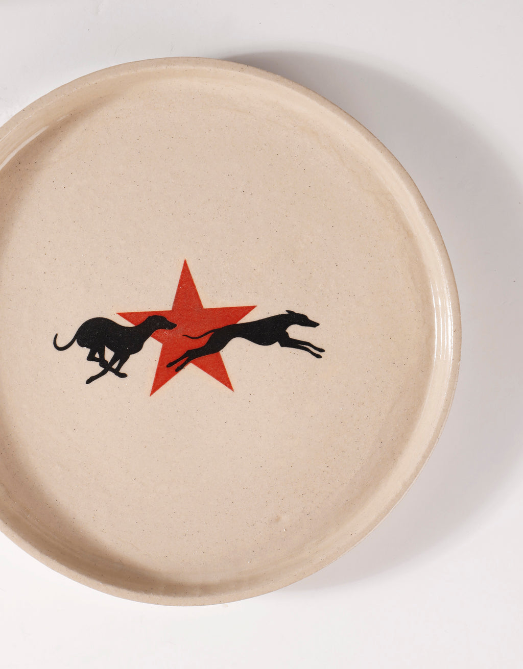 Handmade Black Running Greyhounds & Red Star Ceramic Stoneware Side Plate