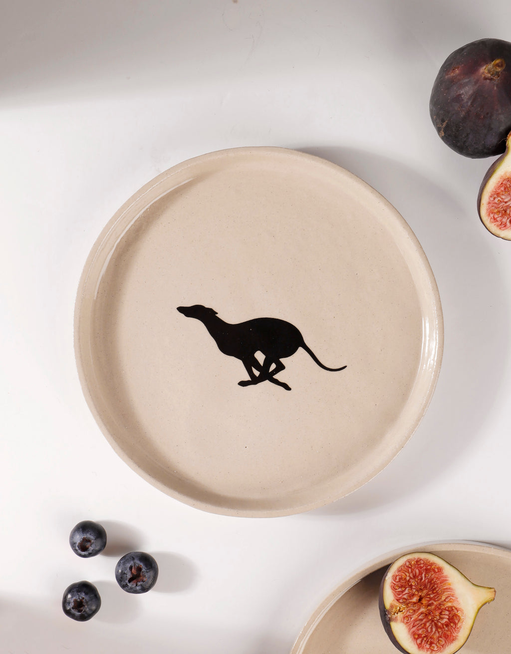 Handmade Black Running Greyhound Ceramic Stoneware Side Plate