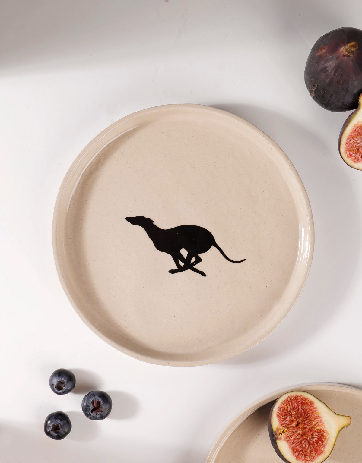 Handmade Black Running Greyhound Ceramic Stoneware Side Plate