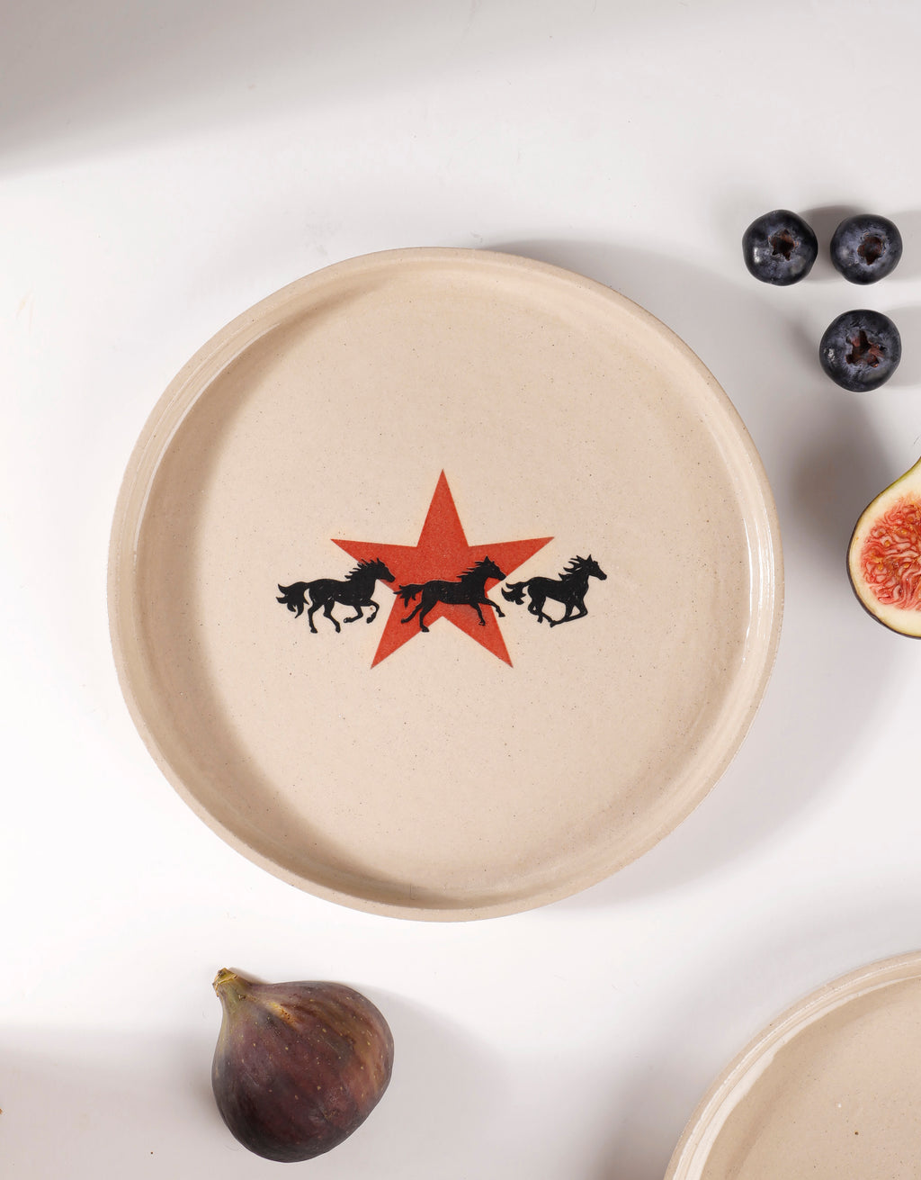 Handmade Running Wild Horses & Red Star Ceramic Stoneware Side Plate