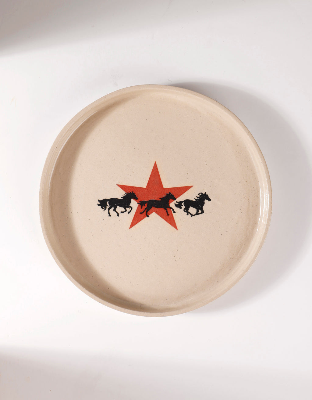 Handmade Running Wild Horses & Red Star Ceramic Stoneware Side Plate