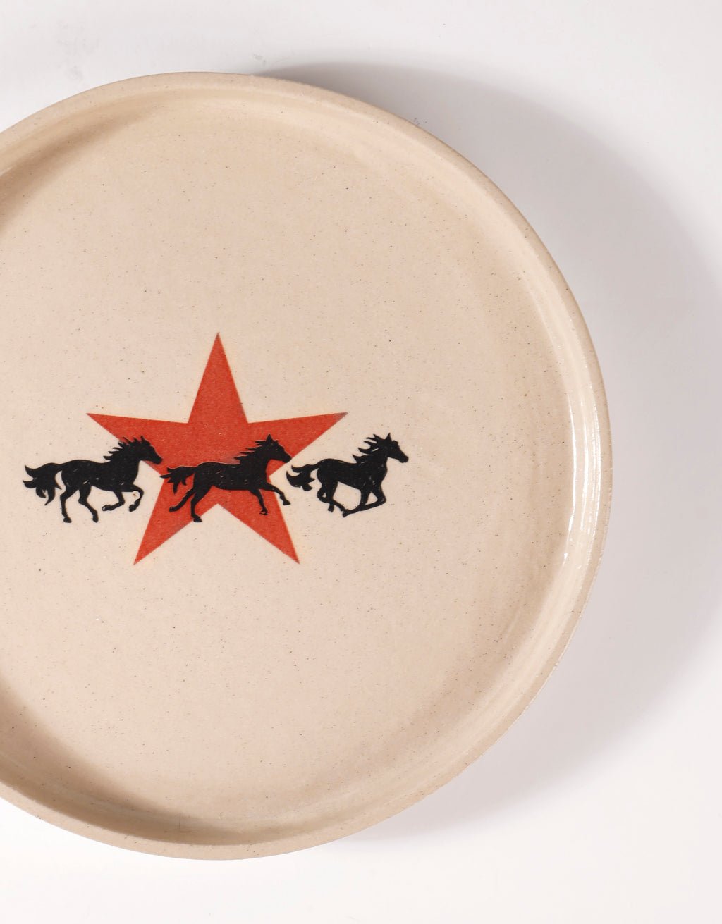 Handmade Running Wild Horses & Red Star Ceramic Stoneware Side Plate