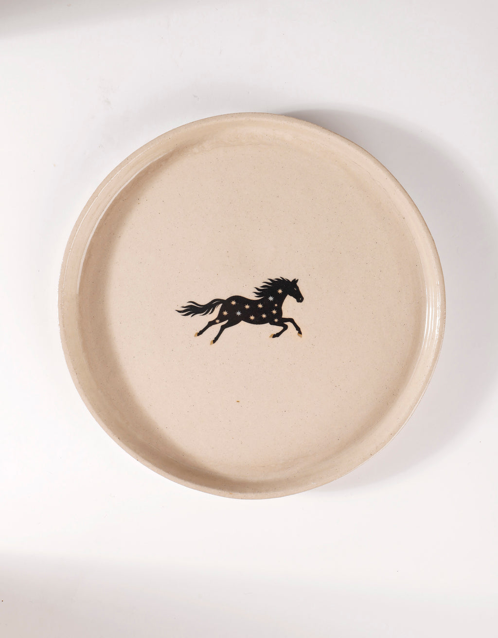 Handmade Black Horse with Blue & Cream Star Ceramic Stoneware Side Plate
