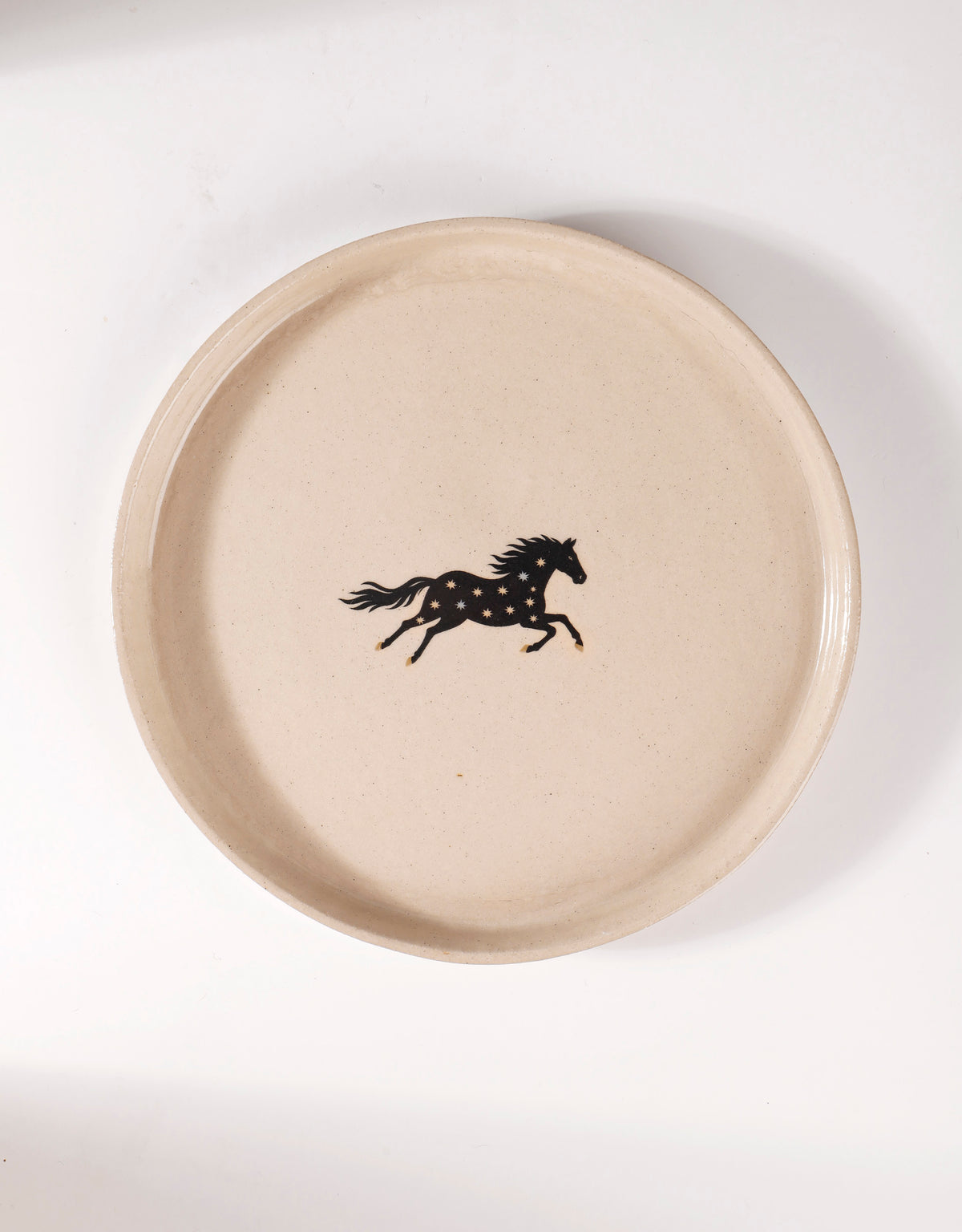Handmade Black Horse with Blue & Cream Star Ceramic Stoneware Side Plate
