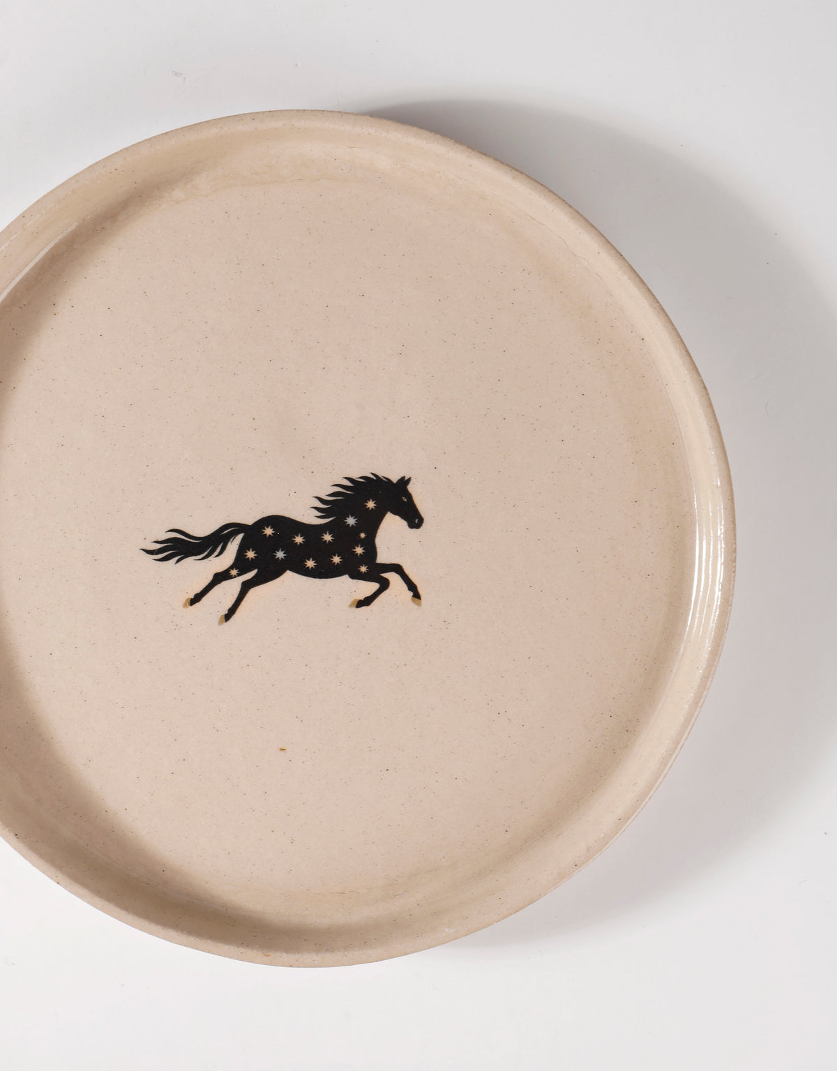 Handmade Black Horse with Blue & Cream Star Ceramic Stoneware Side Plate