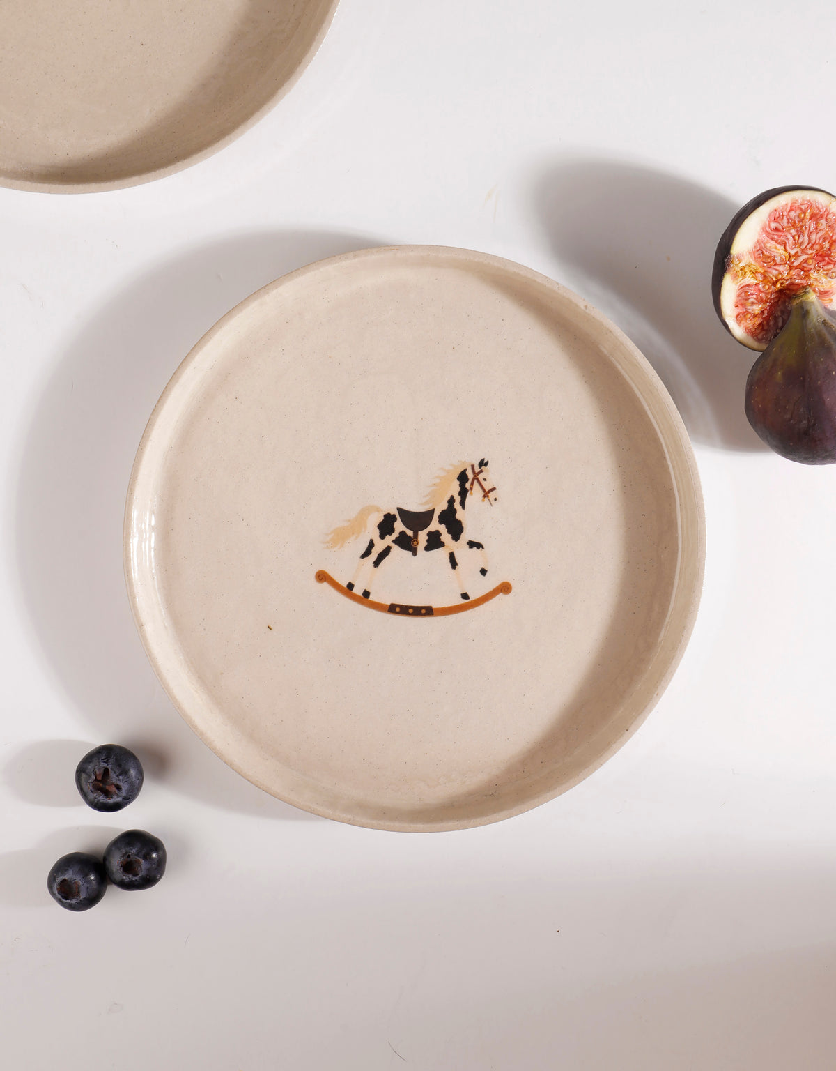 Handmade Black & White Carousel Rocking Horse Ceramic Stoneware Side Plate
