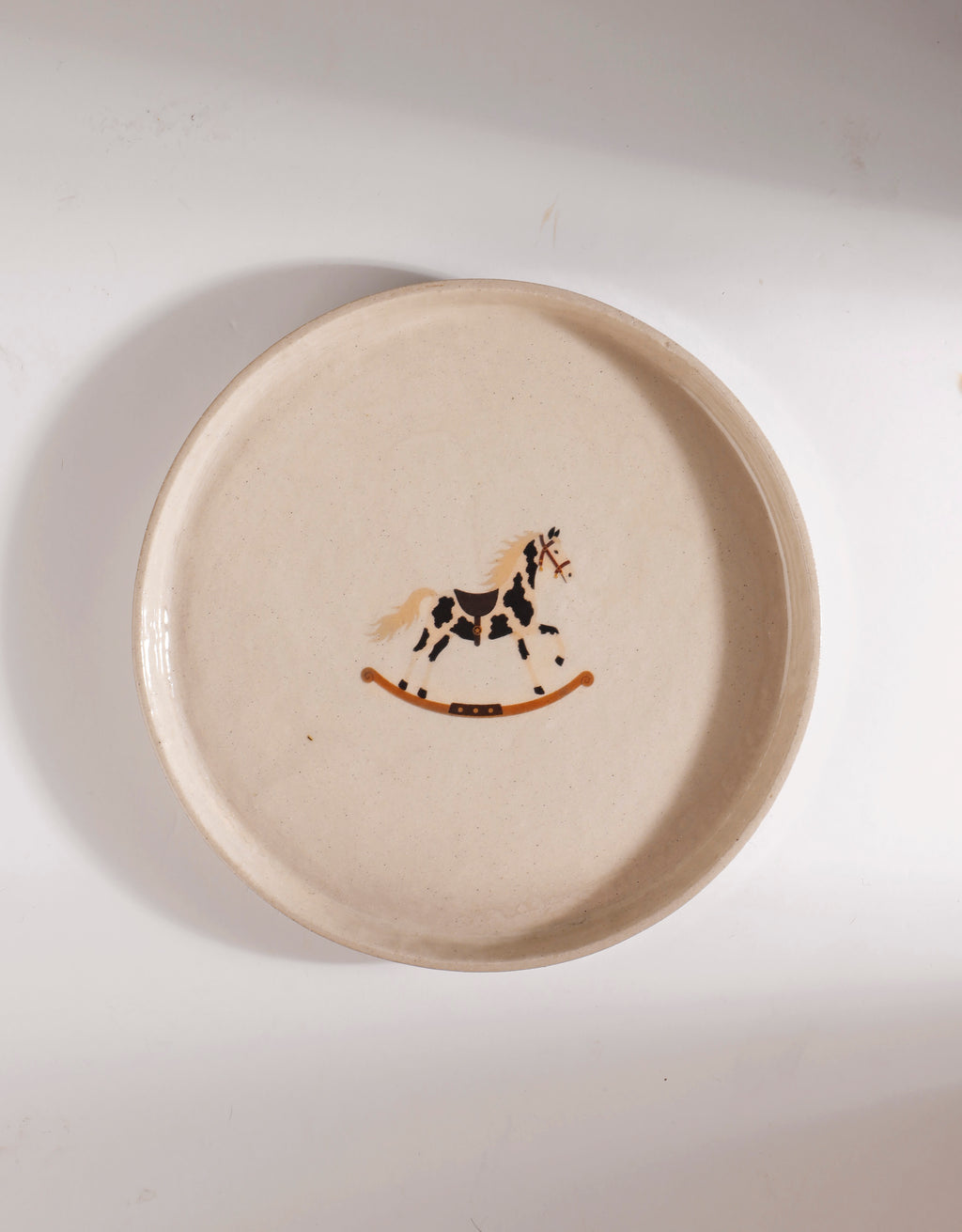 Handmade Black & White Carousel Rocking Horse Ceramic Stoneware Side Plate