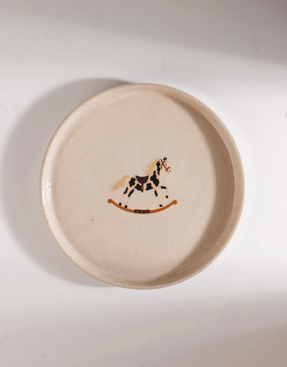 Handmade Black & White Carousel Rocking Horse Ceramic Stoneware Side Plate
