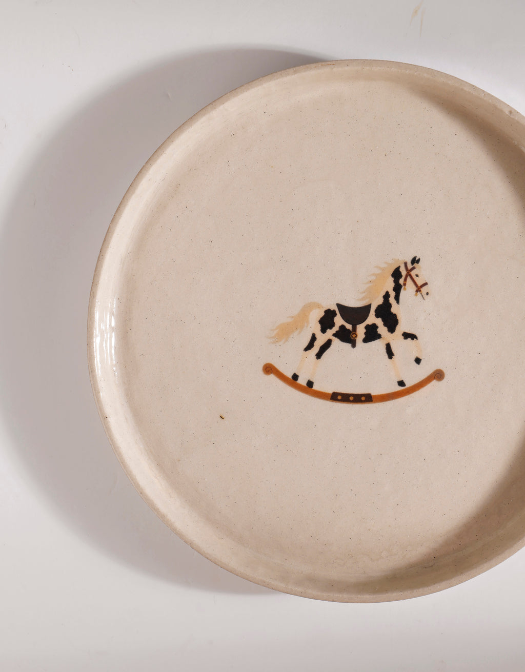 Handmade Black & White Carousel Rocking Horse Ceramic Stoneware Side Plate