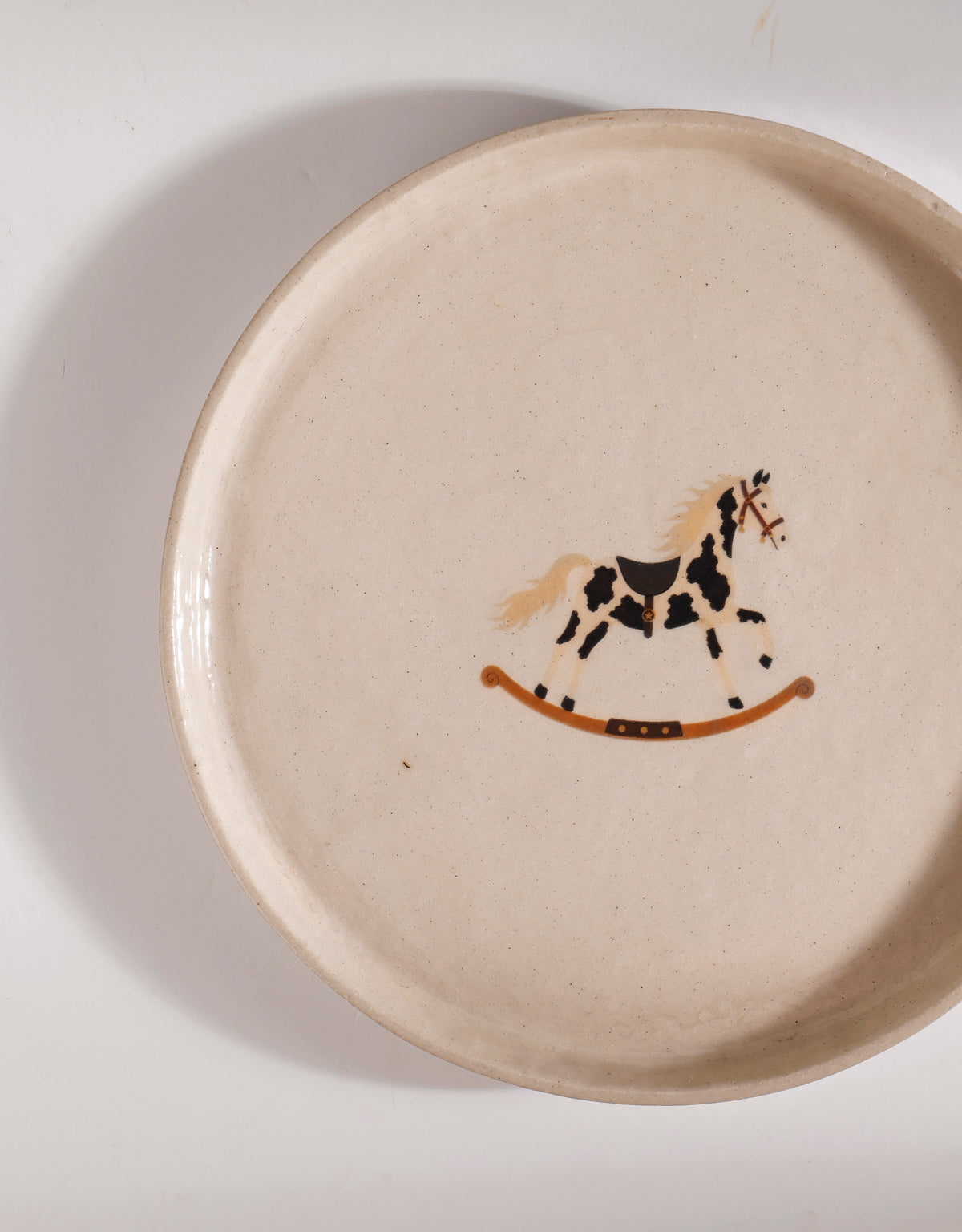 Handmade Black & White Carousel Rocking Horse Ceramic Stoneware Side Plate
