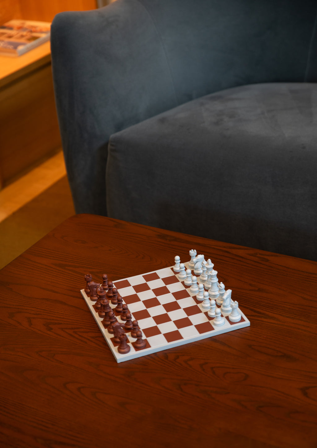 Handmade Baby Blue & Brown Chess Set