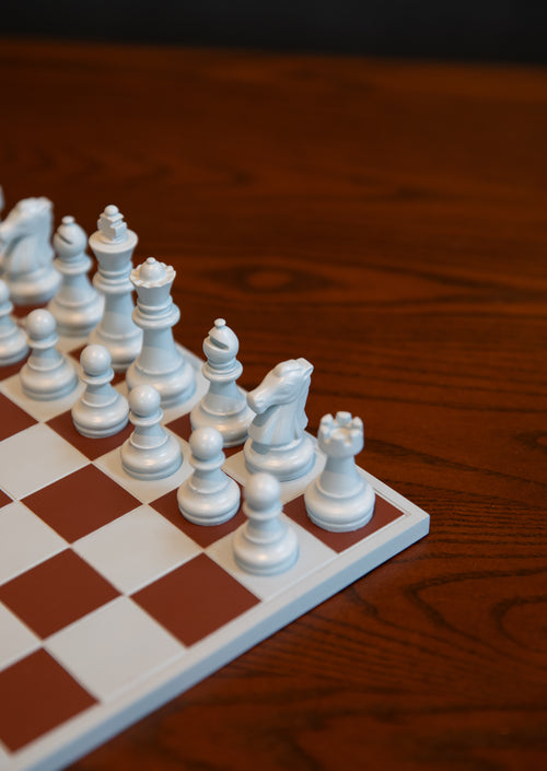 Handmade Baby Blue & Brown Chess Set