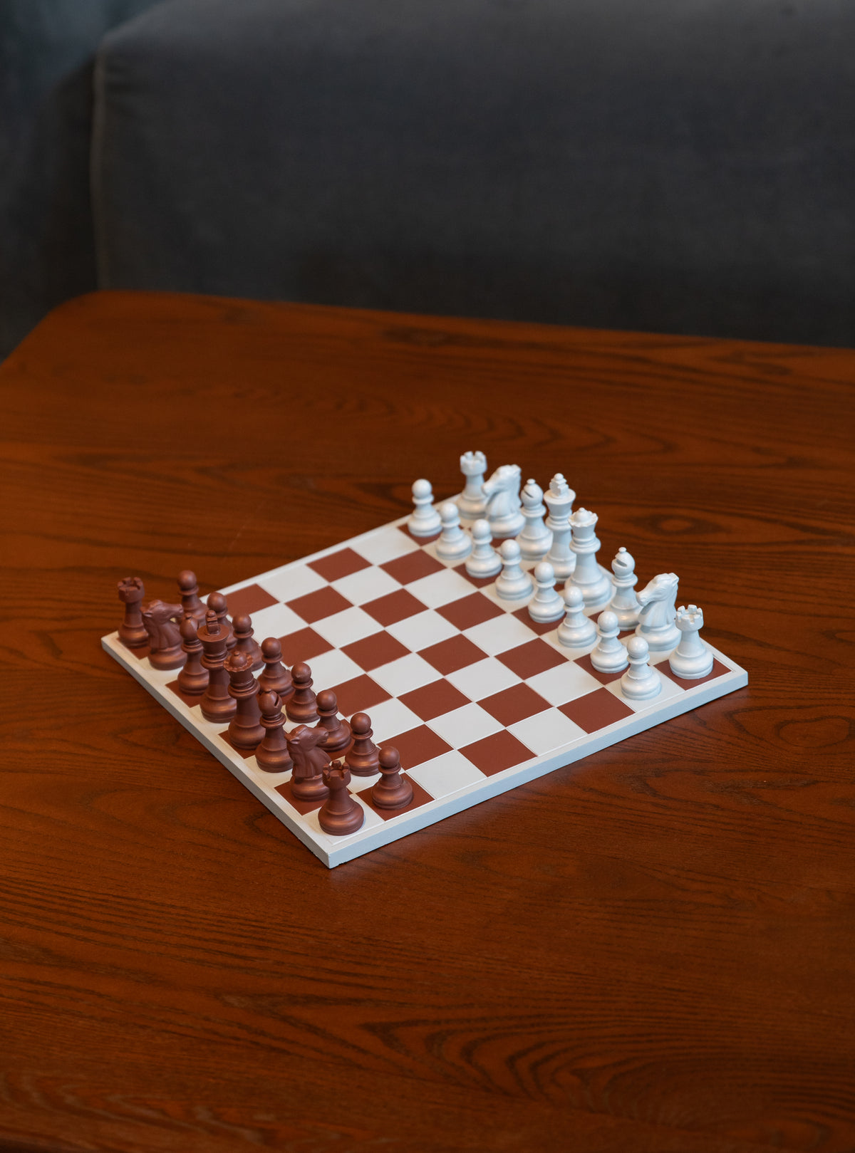 Handmade Baby Blue & Brown Chess Set