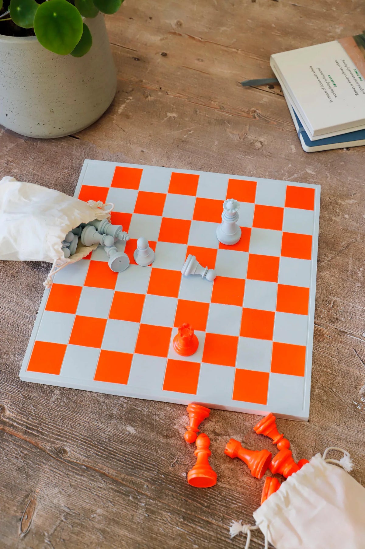 Handmade Baby Blue & Neon Orange Chess Set