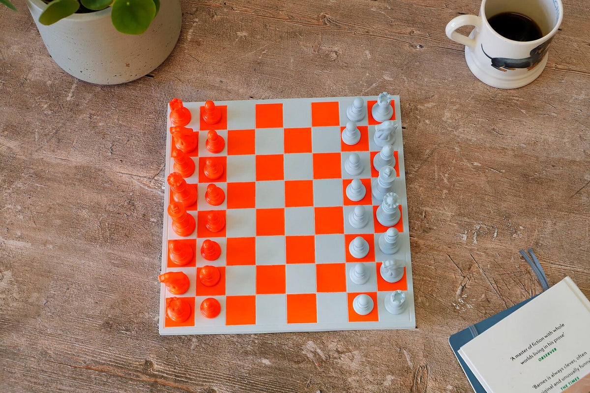 Handmade Baby Blue & Neon Orange Chess Set
