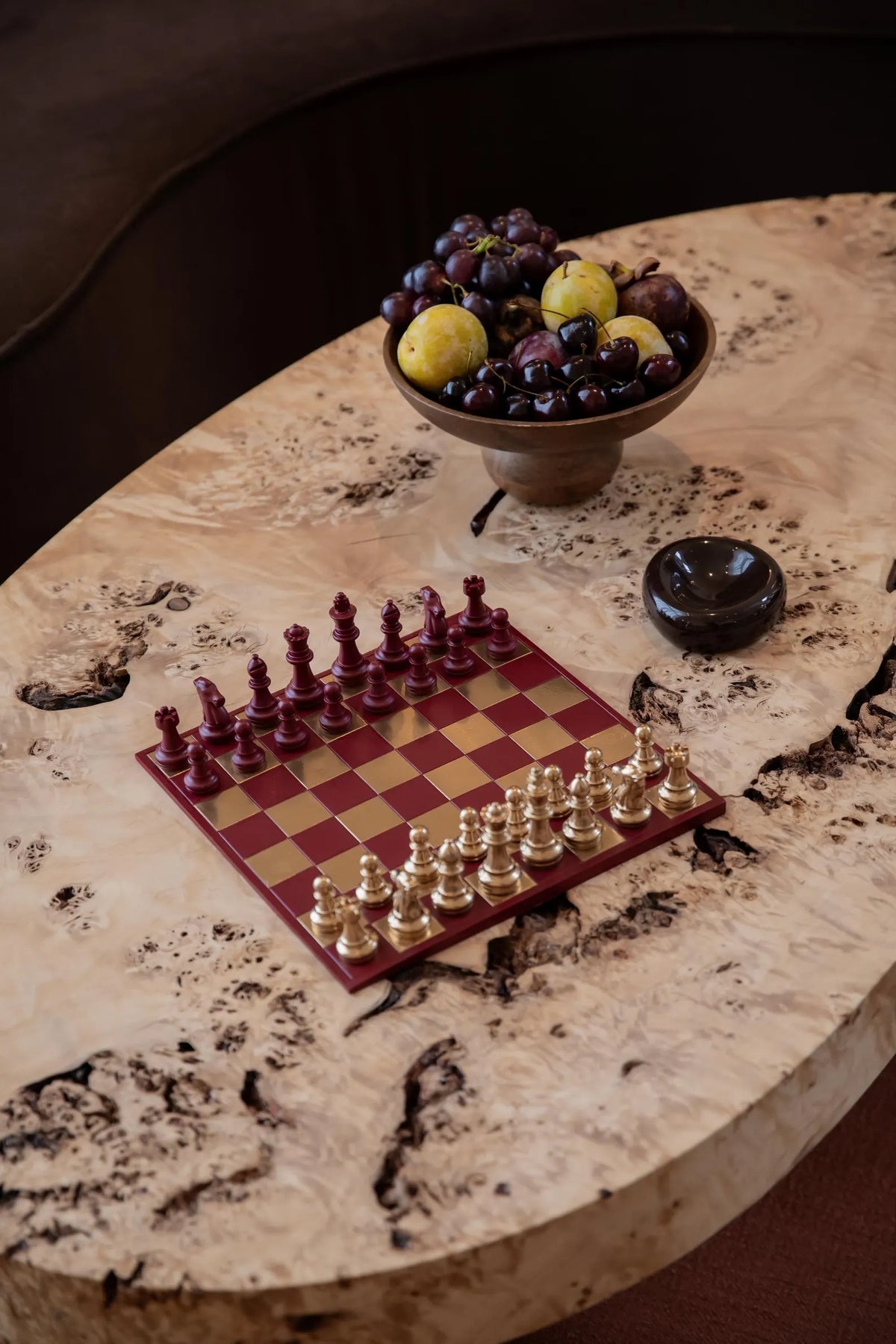 Handmade Gold & Burgundy Chess Set