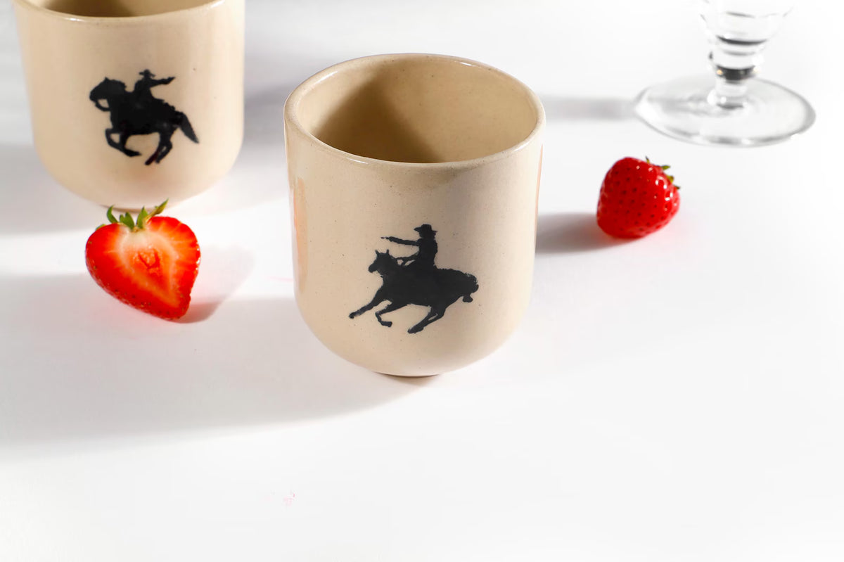 Handmade Cowboy Wraparound Ceramic Stoneware Cup