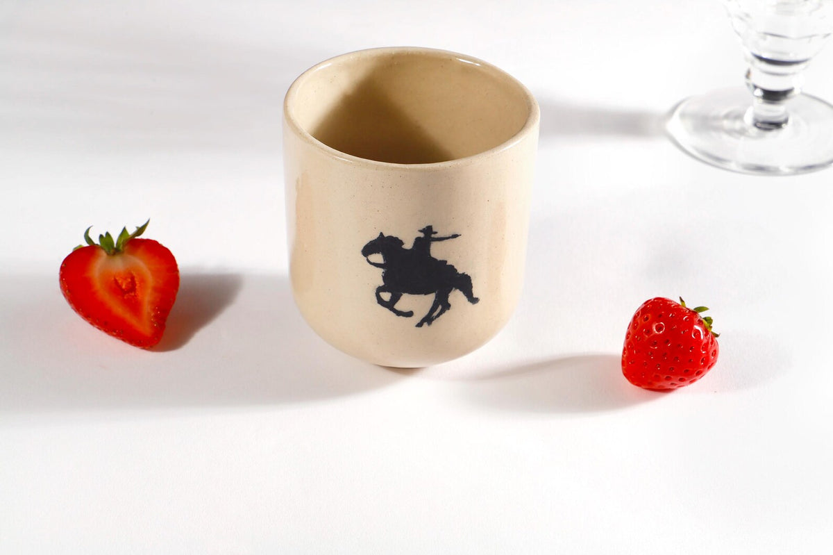Handmade Cowboy Wraparound Ceramic Stoneware Cup