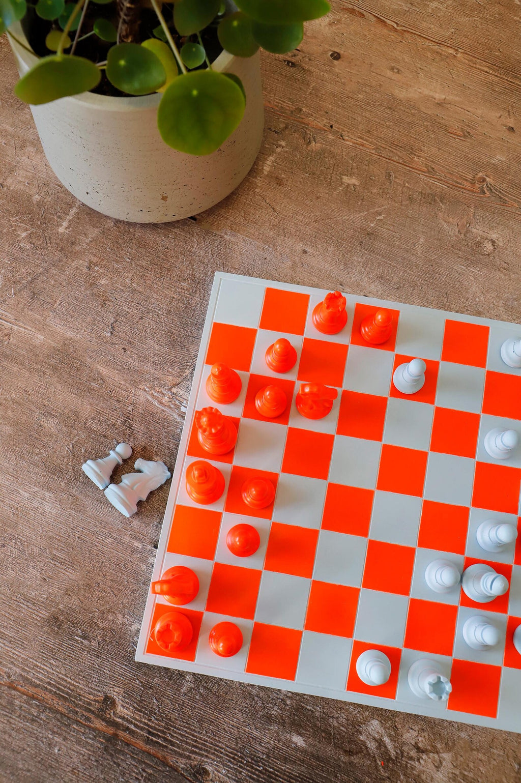 Handmade Baby Blue & Neon Orange Chess Set
