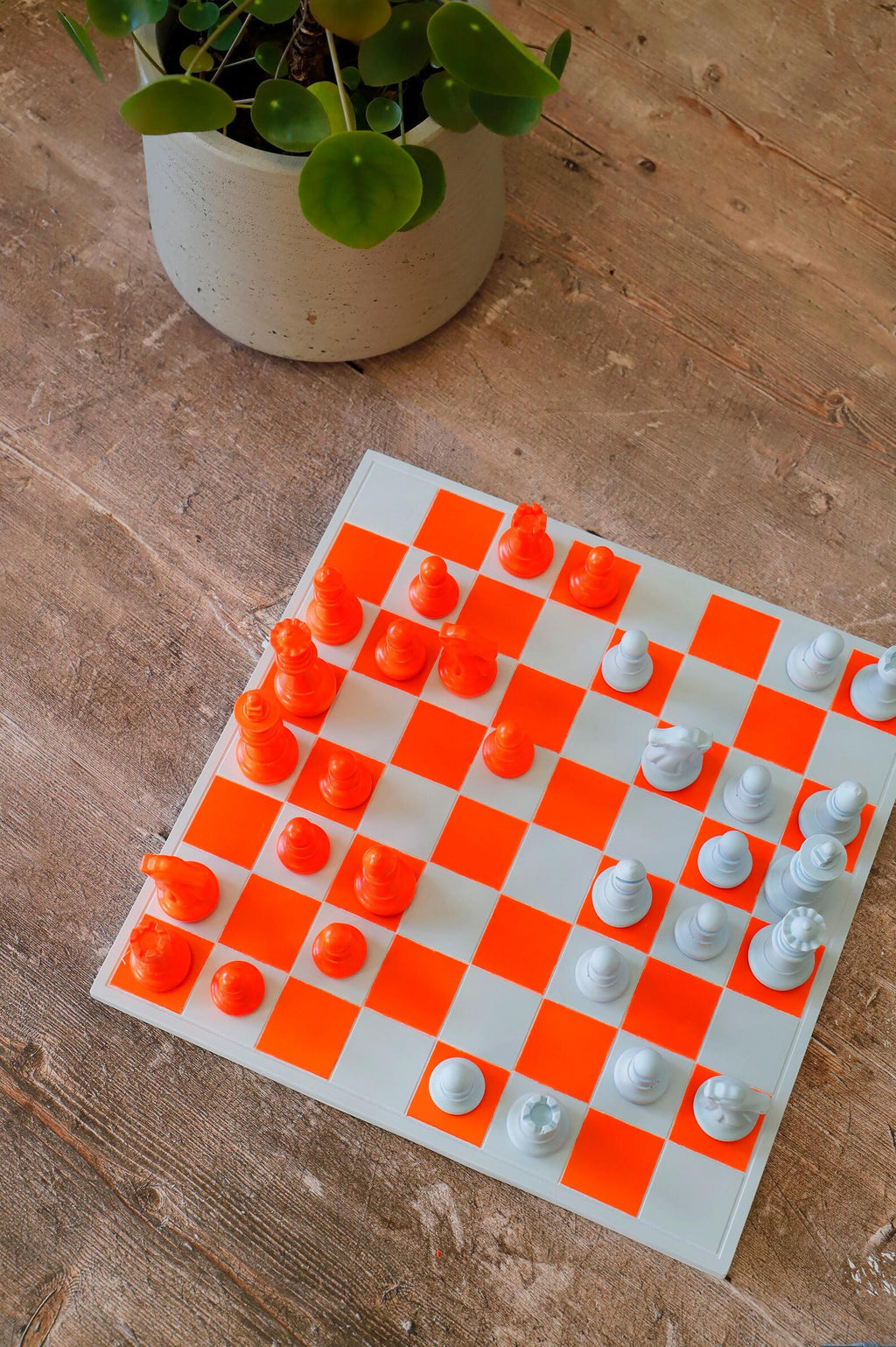 Handmade Baby Blue & Neon Orange Chess Set