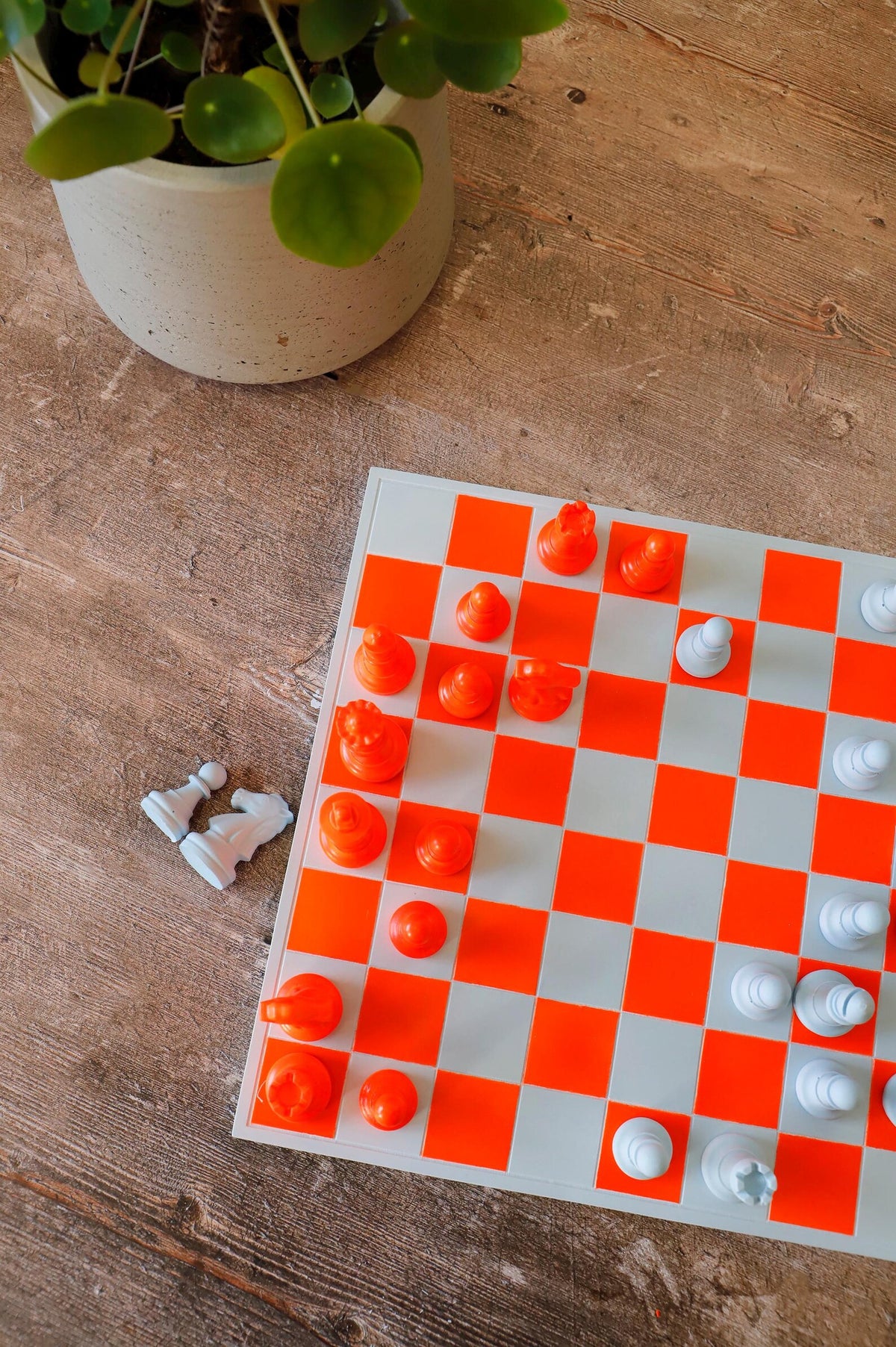 Handmade Baby Blue & Neon Orange Chess Set