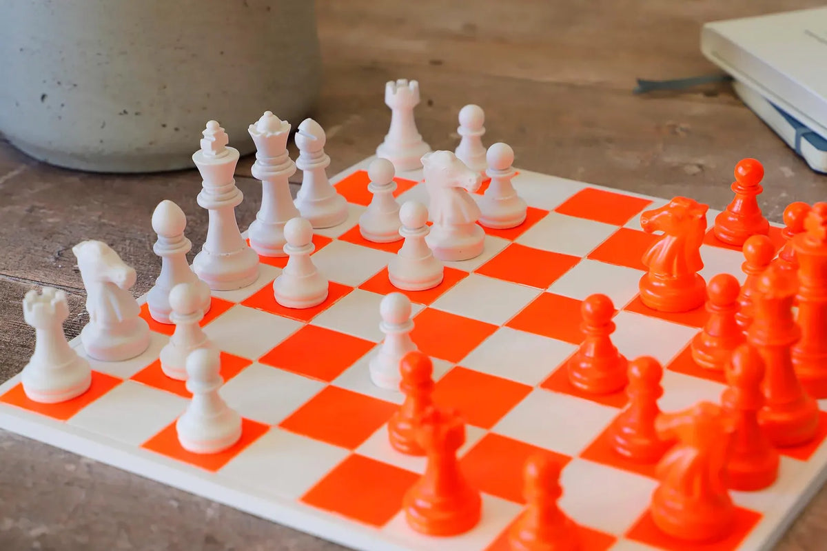 Handmade Neon Orange & White Chess Set