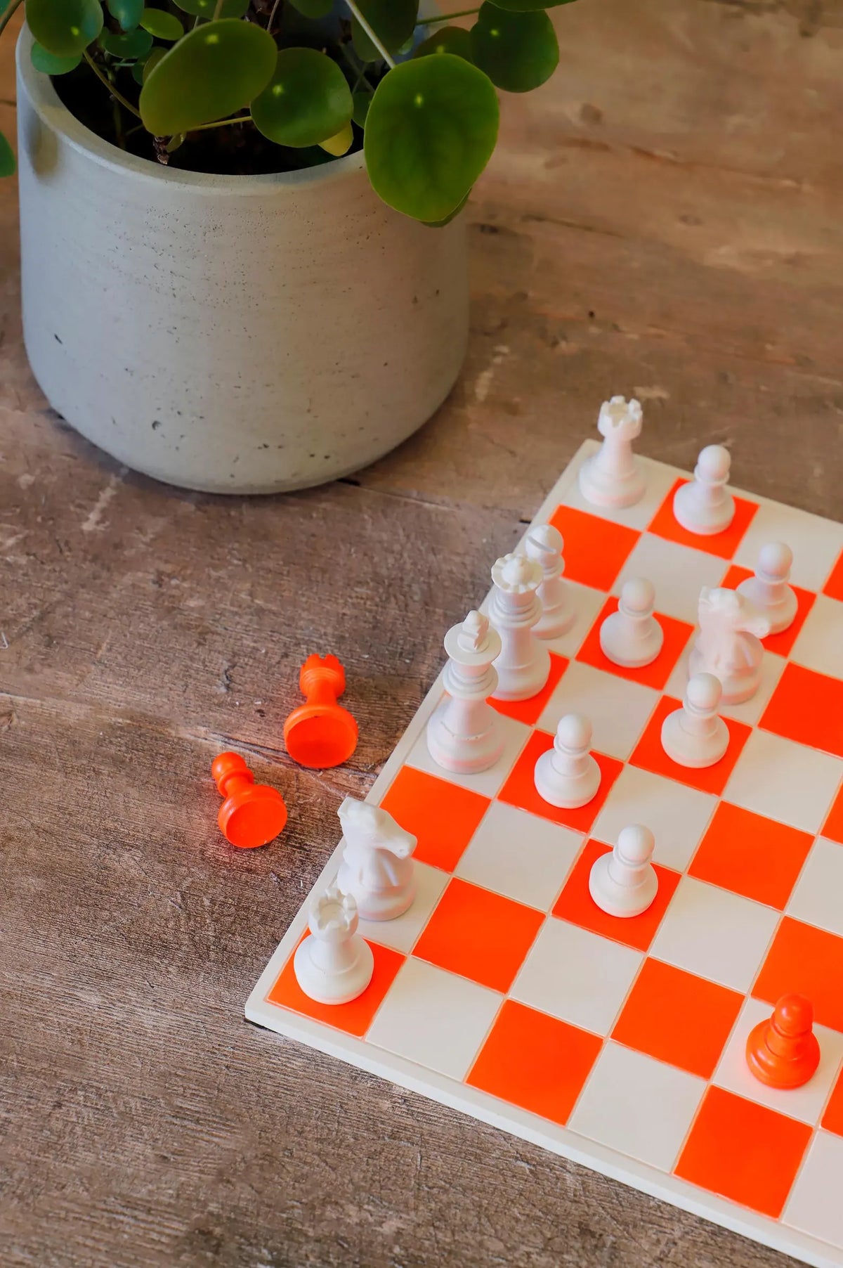 Handmade Neon Orange & White Chess Set