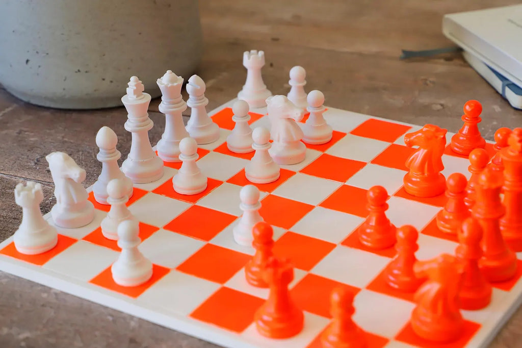Handmade Neon Orange & White Chess Set
