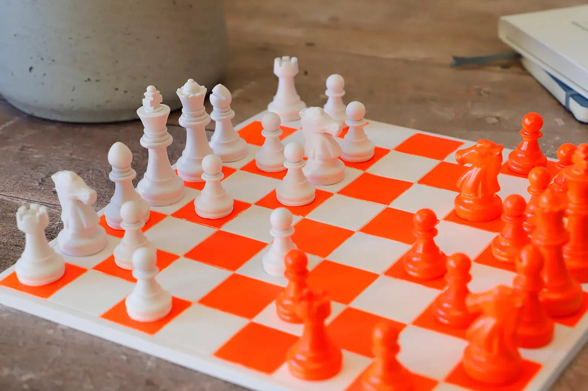 Handmade Neon Orange & White Chess Set