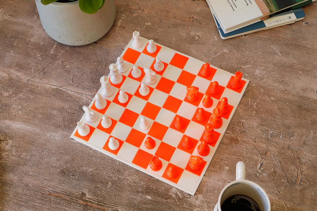 Handmade Neon Orange & White Chess Set