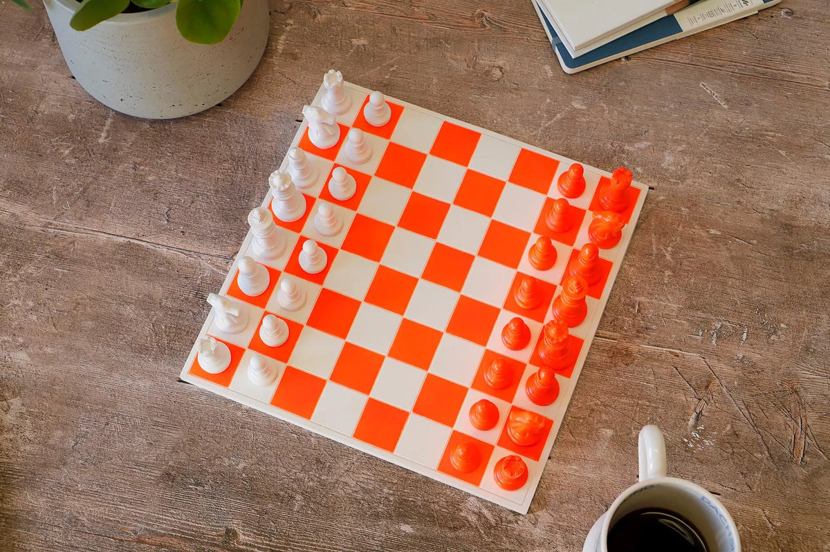 Handmade Neon Orange & White Chess Set